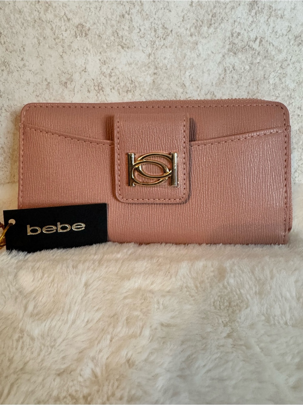 bebe Blush Pink Wallet with Gold Logo